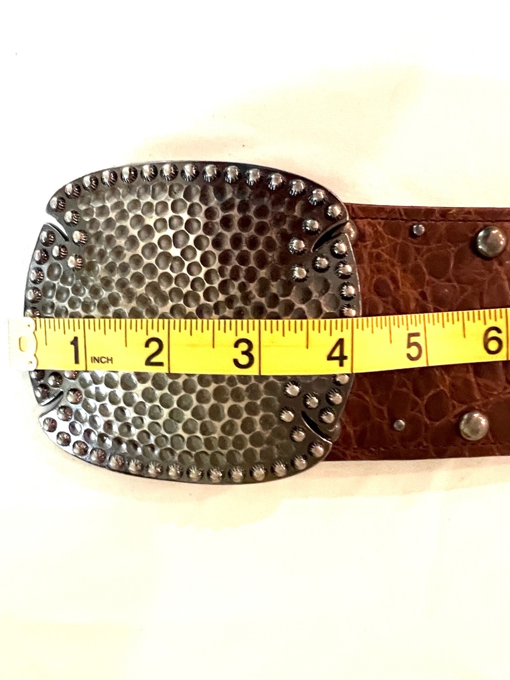 Rancho Estancia Wide Studded Belt Croc-Embossed Leather Buckle - Picture 6 of 6